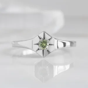 Custom Peridot Birthstone Signet Ring | 10K White Gold