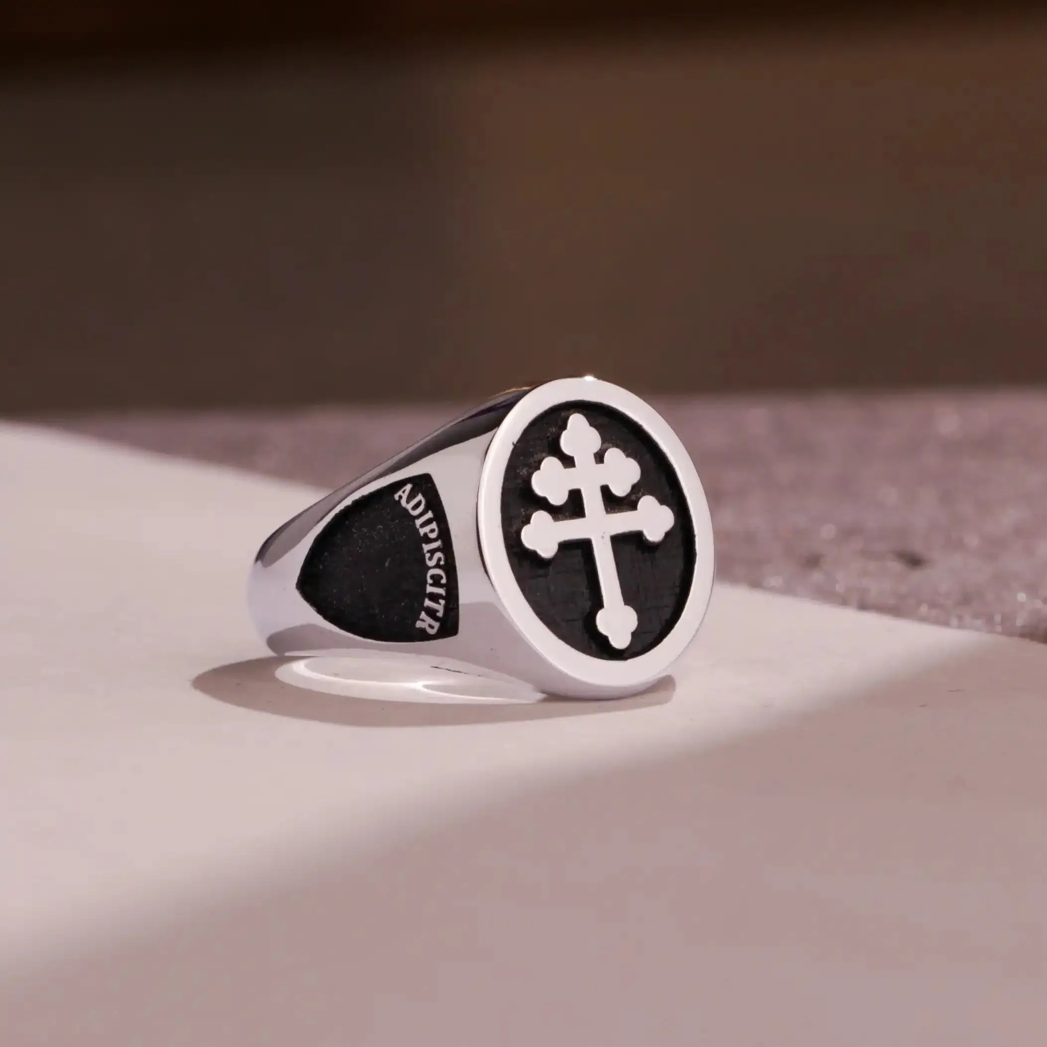 Custom Ring - 925 Silver - Raised Design with Black Inlay and Side Engravings