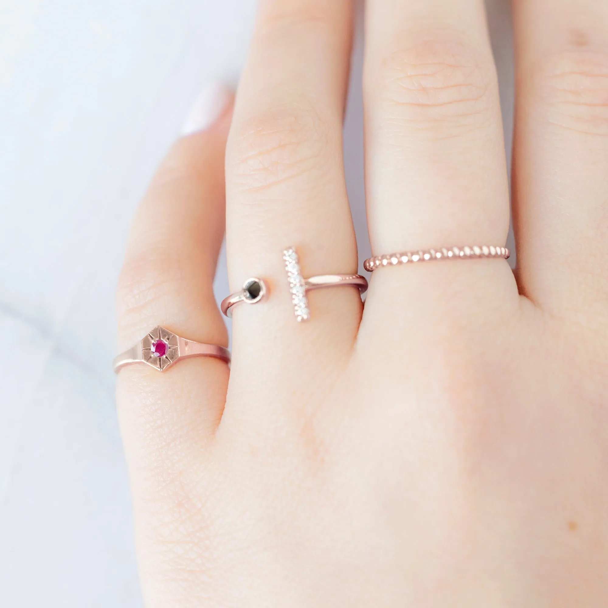 Custom Ruby Birthstone Signet Ring | 10K Rose Gold