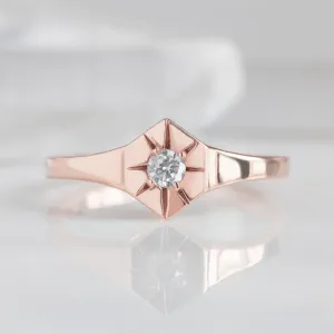 Custom White Diamond Birthstone Signet Ring | 10K Rose Gold