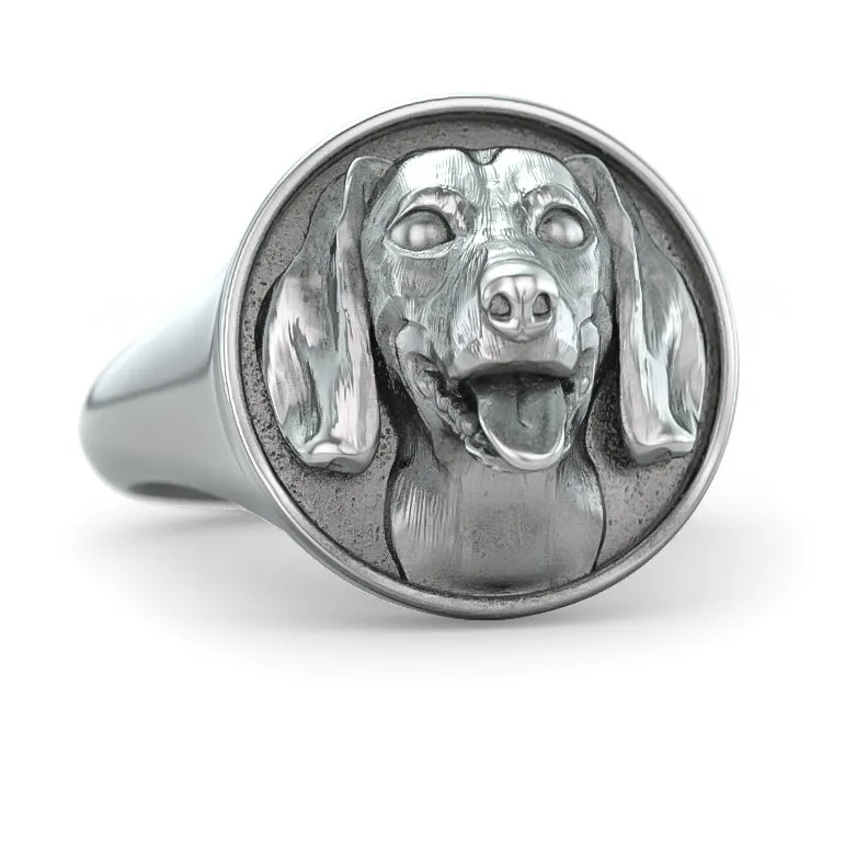 Dachshund Classic Round Signet Ring