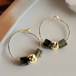 Dainty Gold Labradorite Hoops - Two of Us.