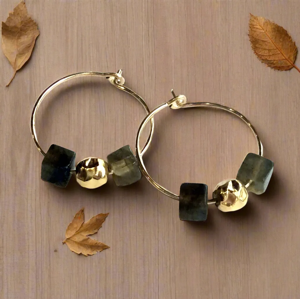 Dainty Gold Labradorite Hoops - Two of Us.