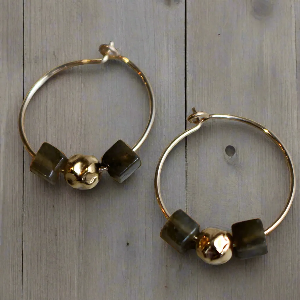 Dainty Gold Labradorite Hoops - Two of Us.