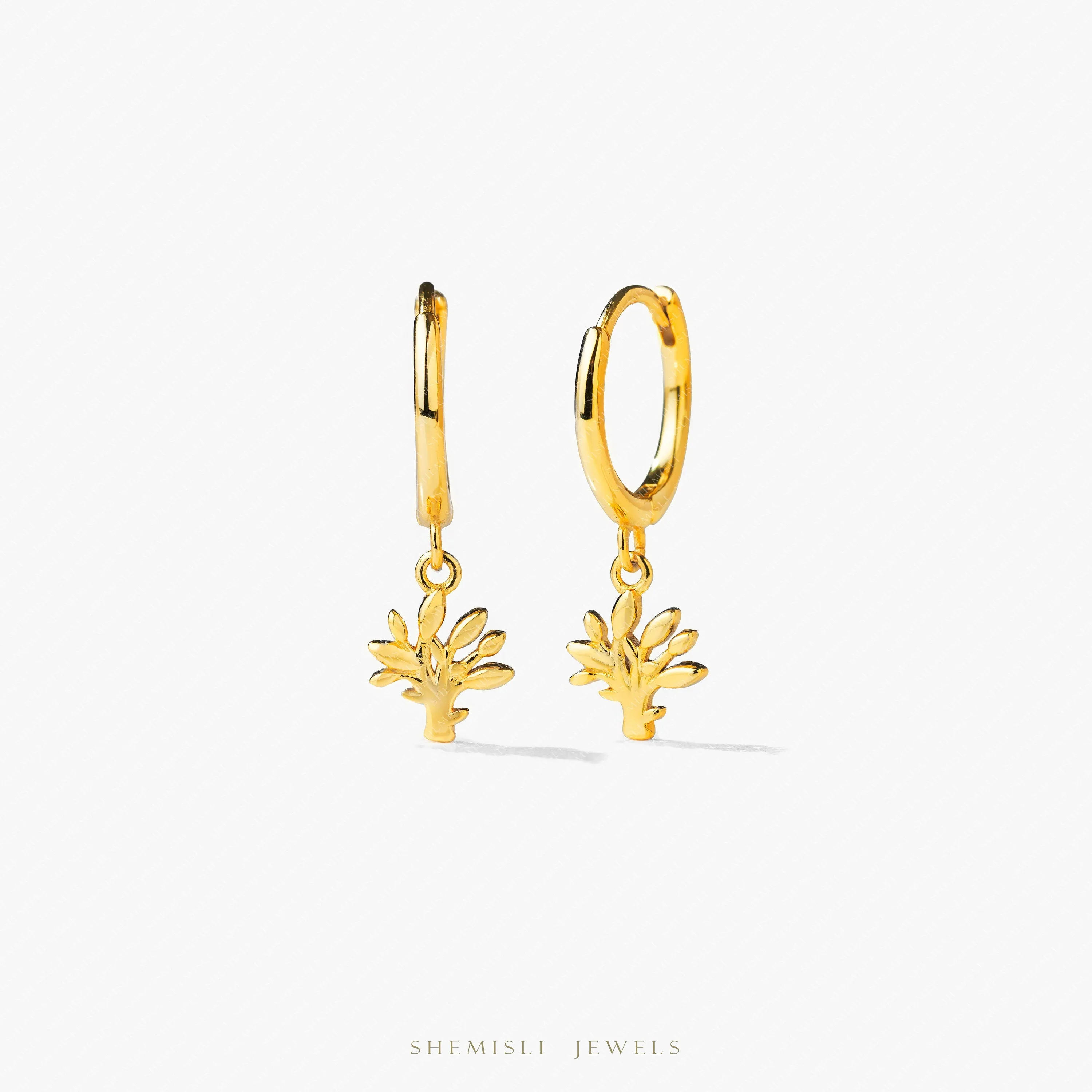 Dainty Tree Dangle Hoop Earring, Unisex, Gold, Silver SHEMISLI SH672