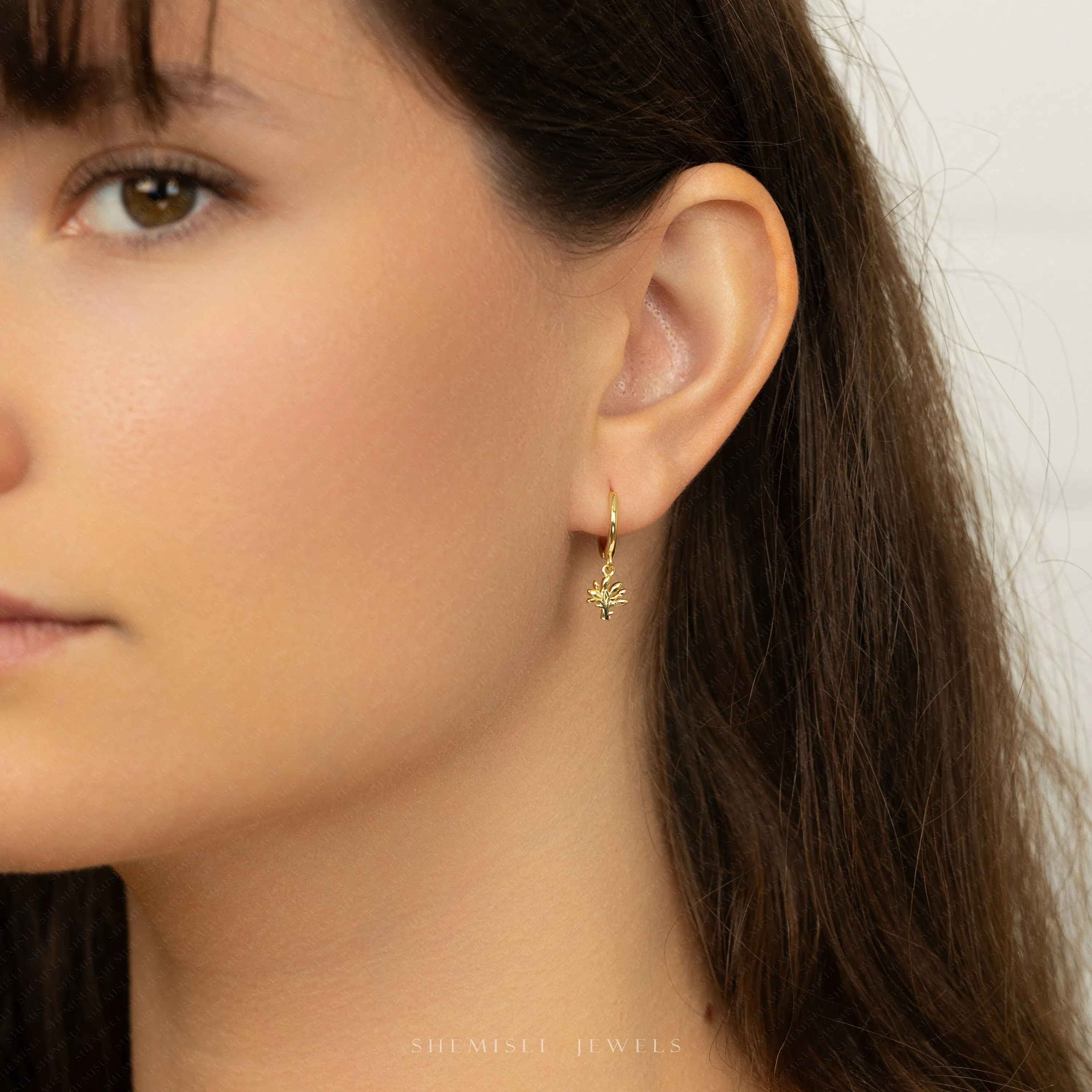Dainty Tree Dangle Hoop Earring, Unisex, Gold, Silver SHEMISLI SH672