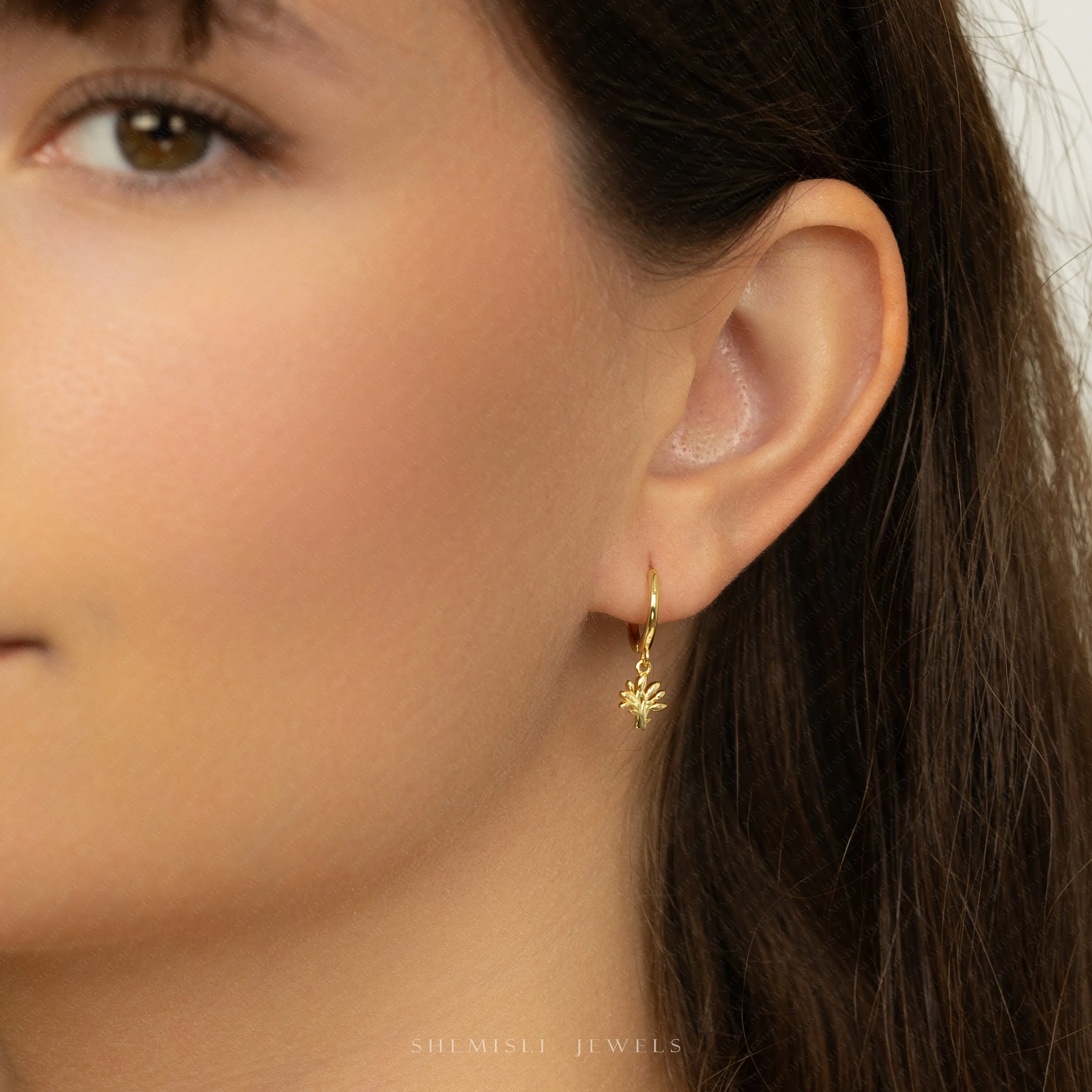 Dainty Tree Dangle Hoop Earring, Unisex, Gold, Silver SHEMISLI SH672