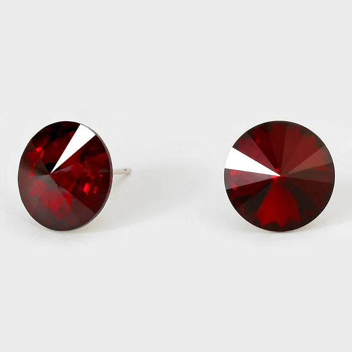 Dark Red Small Round Crystal Stud Earrings | 15mm = 0.59" | 114081