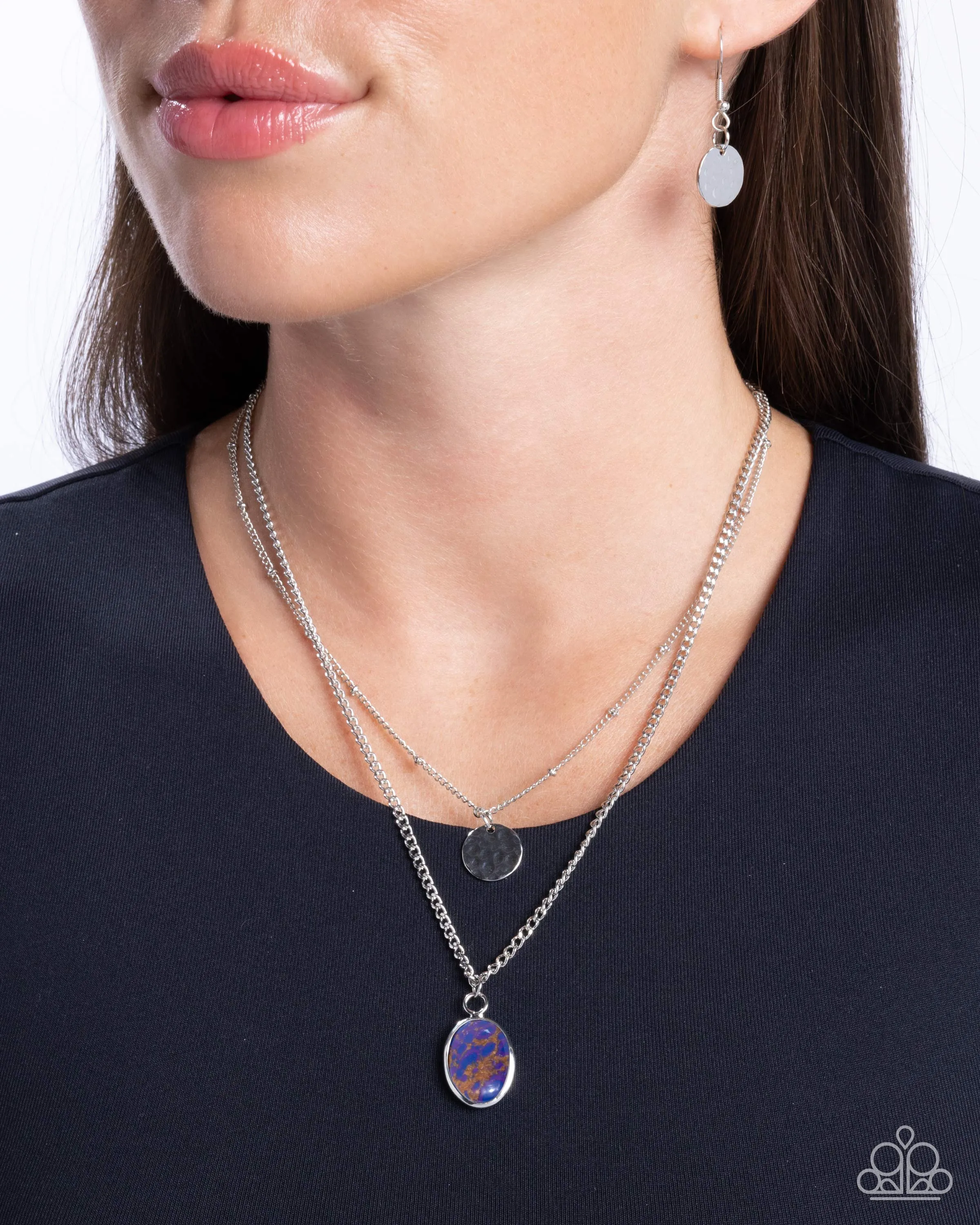 Dedicated Diva - Purple - and Brown Marbled Stone Silver Disc Tiered Paparazzi Short Necklace