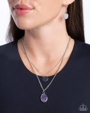 Dedicated Diva - Purple - and Brown Marbled Stone Silver Disc Tiered Paparazzi Short Necklace
