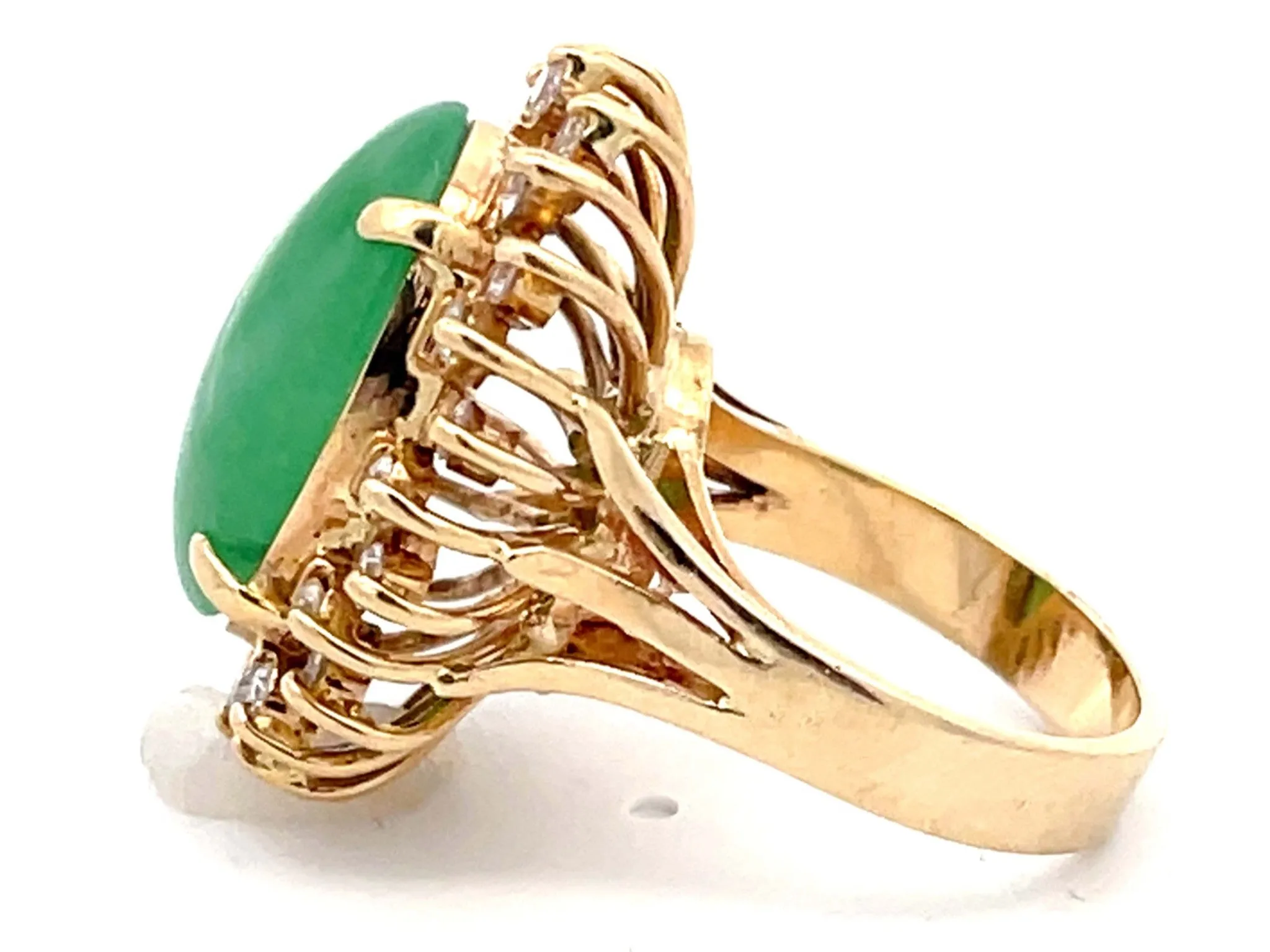 Diamond Halo Jade Ring in 14K Yellow Gold