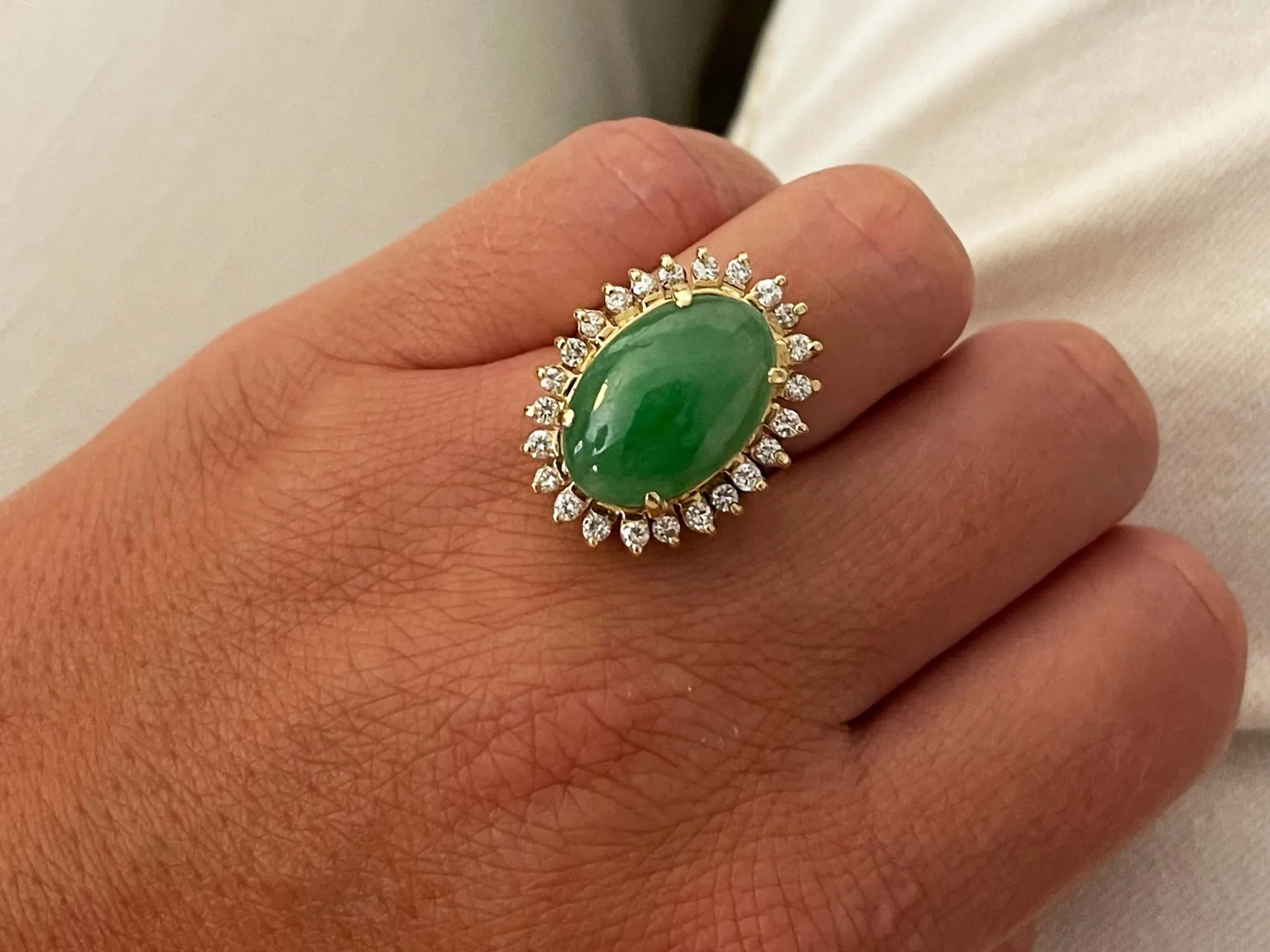 Diamond Halo Jade Ring in 14K Yellow Gold