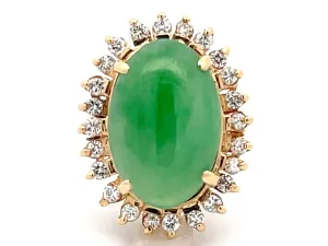 Diamond Halo Jade Ring in 14K Yellow Gold