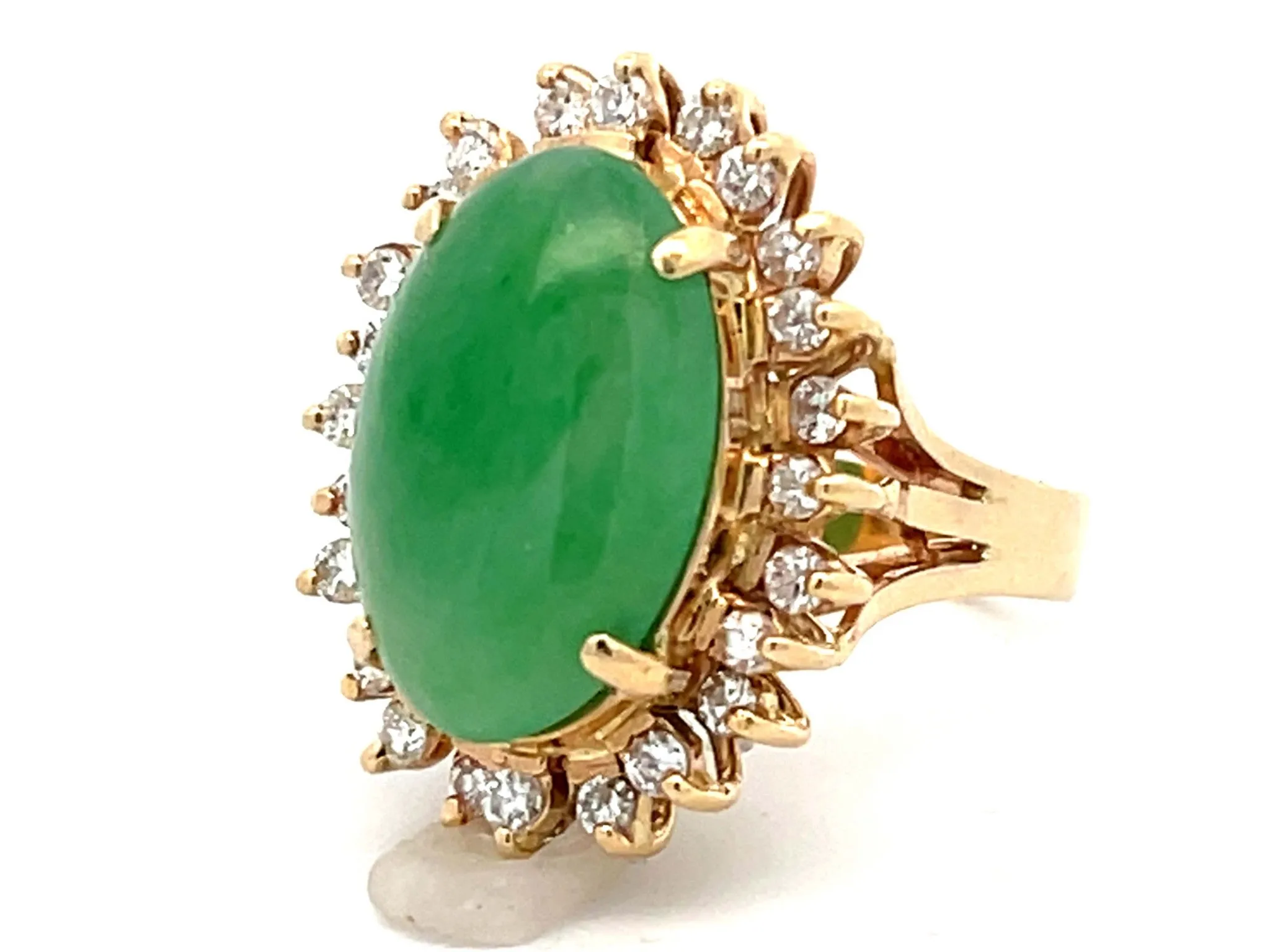 Diamond Halo Jade Ring in 14K Yellow Gold