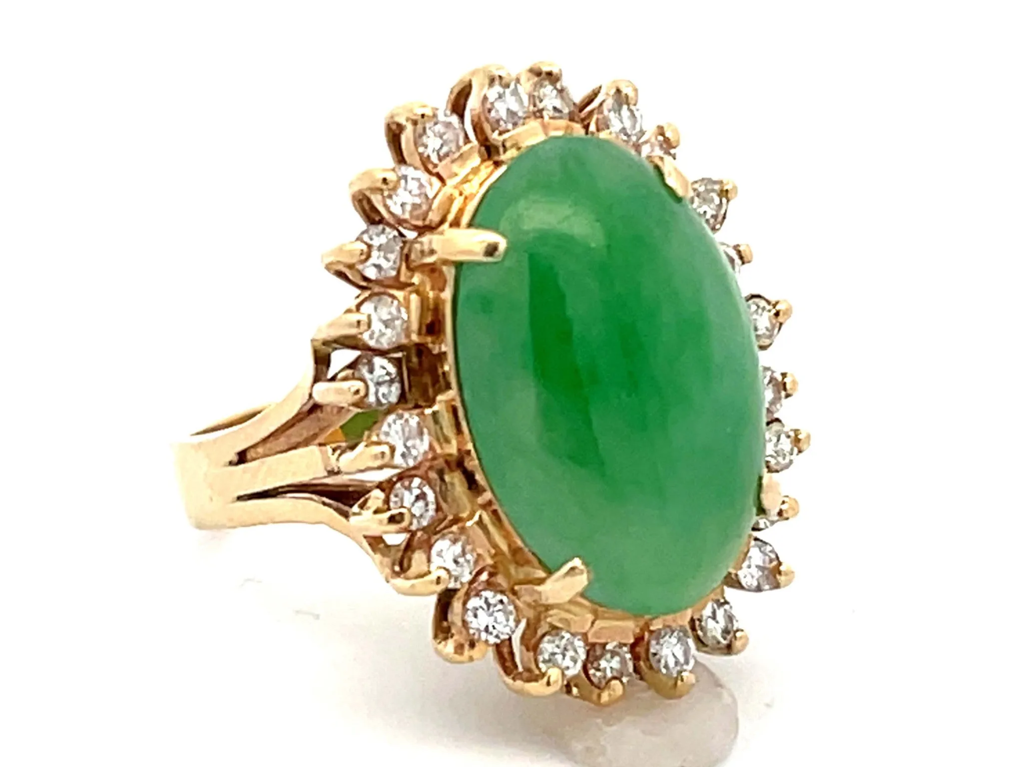 Diamond Halo Jade Ring in 14K Yellow Gold