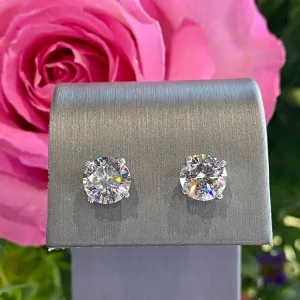 Diamond Stud Earrings 14K White Gold 3.00 Total Carats