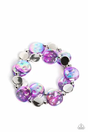 Discus Throw - Purple - Iridescent Bead Paparazzi Stretchy Bracelet - 2023 Empower Me Pink Exclusive