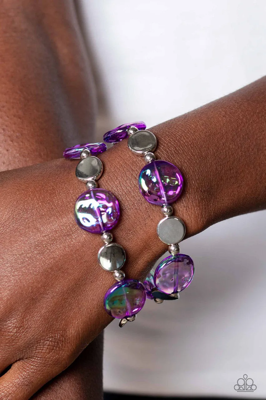 Discus Throw - Purple - Iridescent Bead Paparazzi Stretchy Bracelet - 2023 Empower Me Pink Exclusive