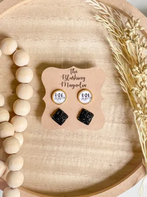 Dog Mama   Black Druzy Studs