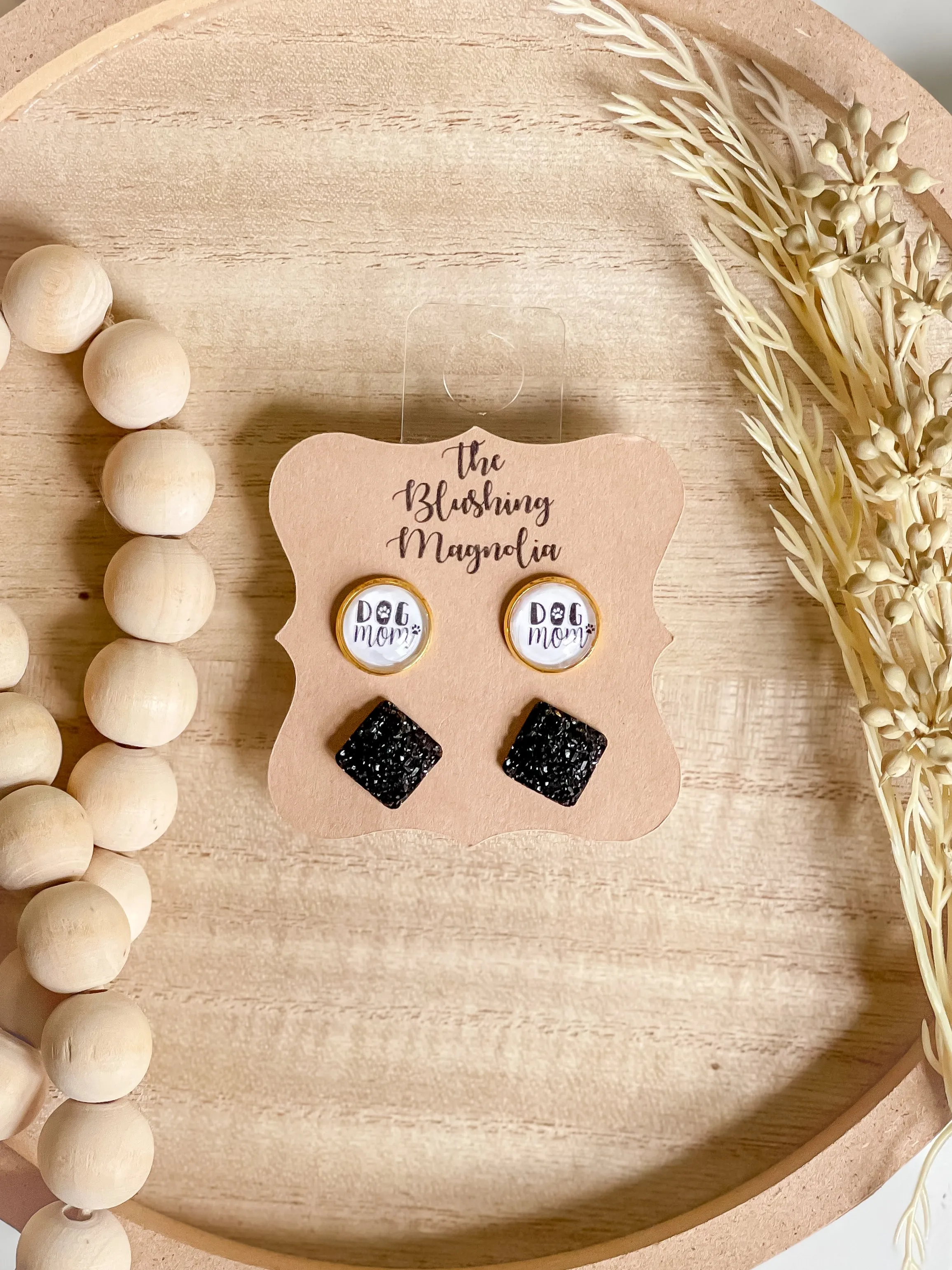 Dog Mama   Black Druzy Studs