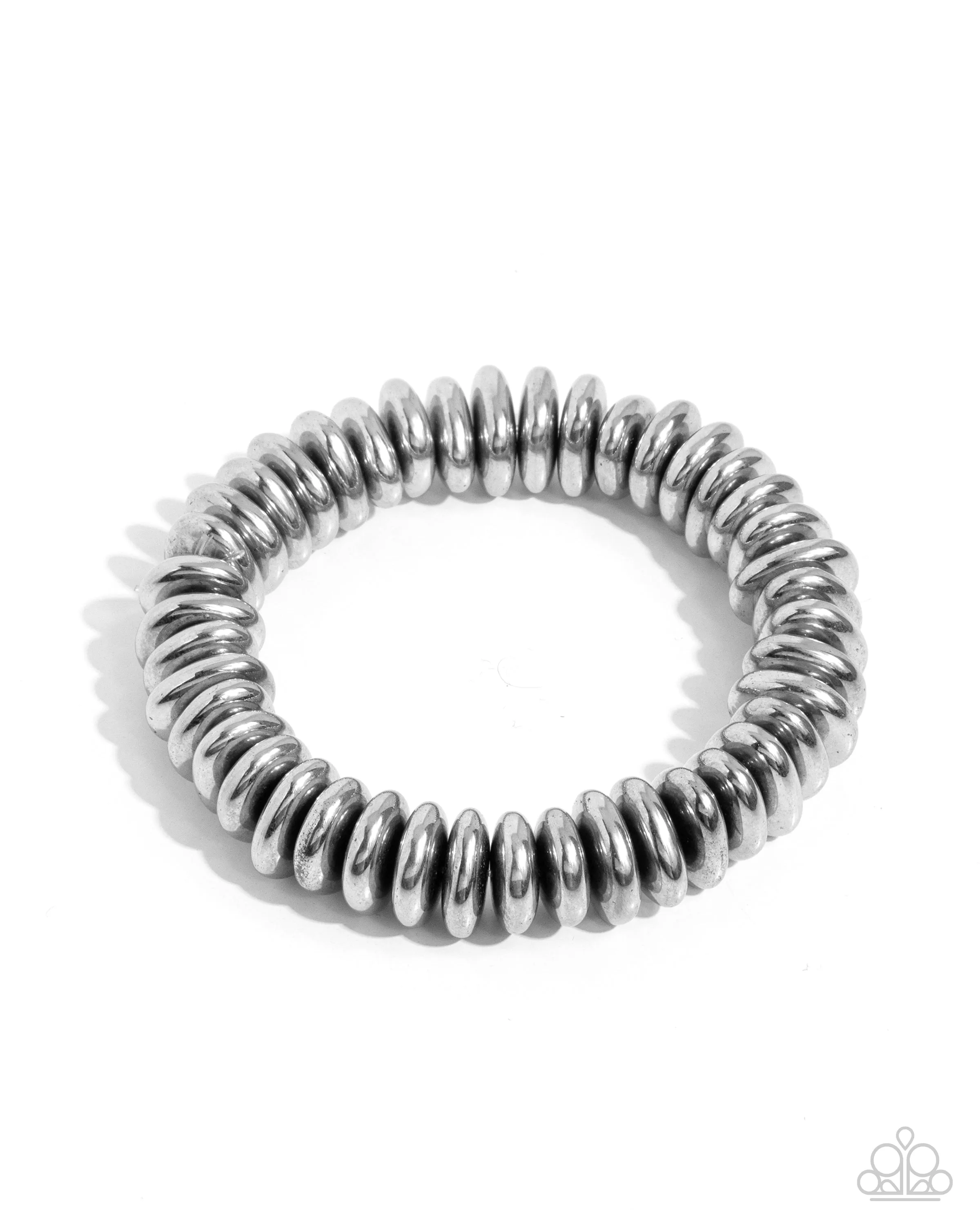 Dynamic Discs - Silver - High Sheen Disc Paparazzi Stretchy Men's Urban Bracelet