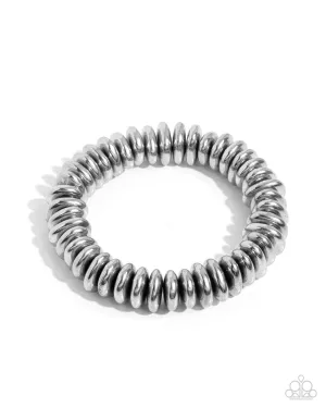 Dynamic Discs - Silver - High Sheen Disc Paparazzi Stretchy Men's Urban Bracelet