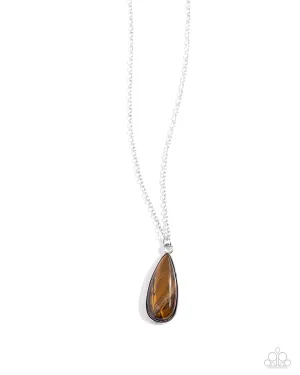 Earthy Enchantment - Brown - Tiger's Eye Teardrop Stone Paparazzi Long Necklace