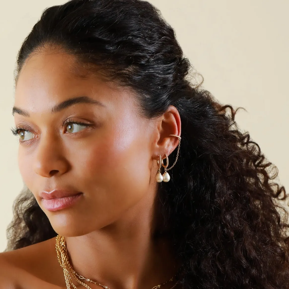 Effie Pearl Drop Huggies with Pearl Ear Cuff