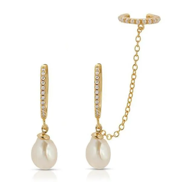 Effie Pearl Drop Huggies with Pearl Ear Cuff