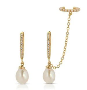 Effie Pearl Drop Huggies with Pearl Ear Cuff