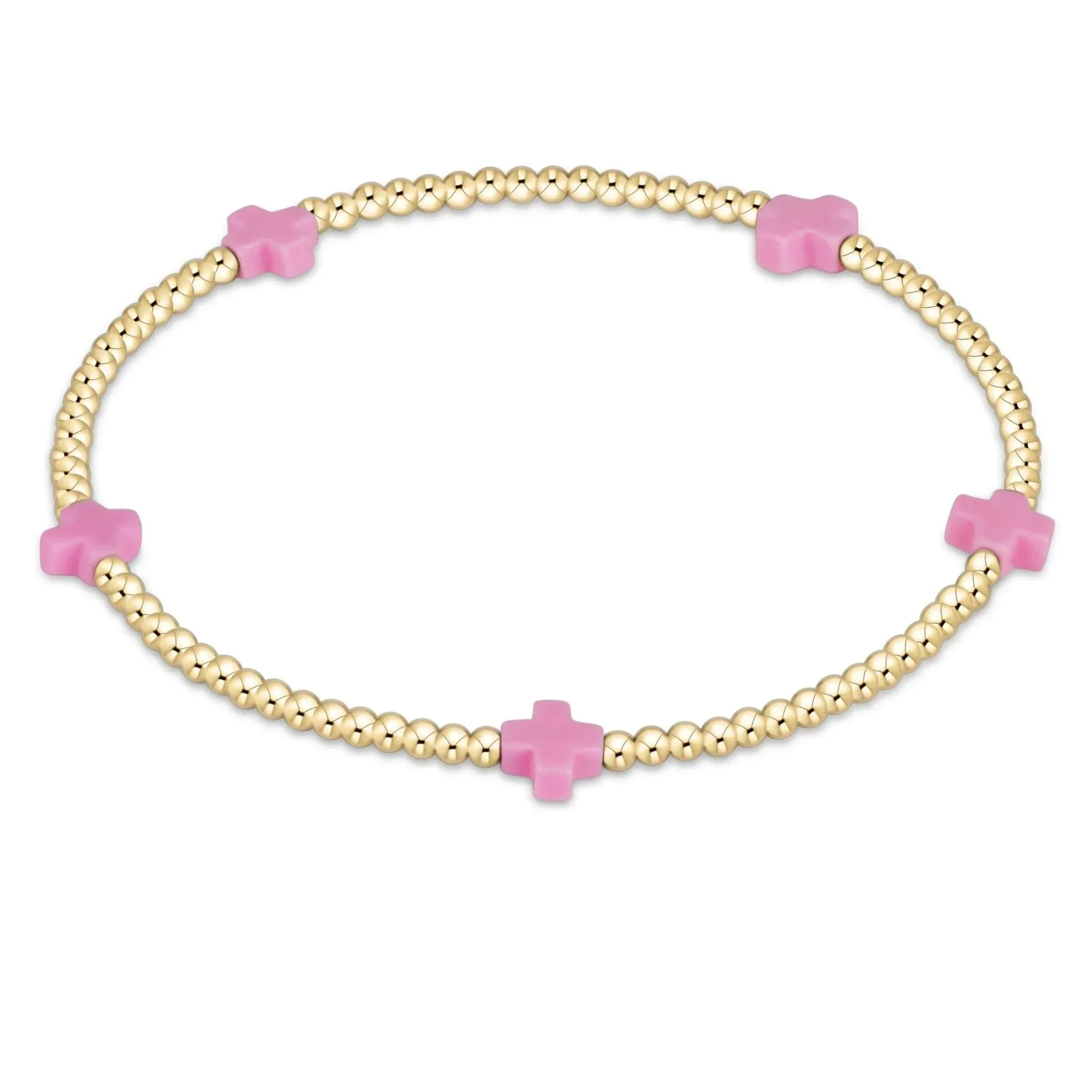 egirl Signature Cross Small 2mm Bead Bracelet Bright Pink