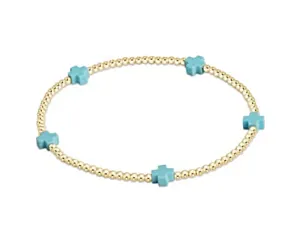 egirl Signature Cross Small Gold Pattern 2mm Bead Bracelet - Turquoise