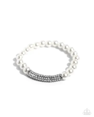 Elegance Embodied - White - Rhinestone and Pearl Paparazzi Stretchy Bracelet
