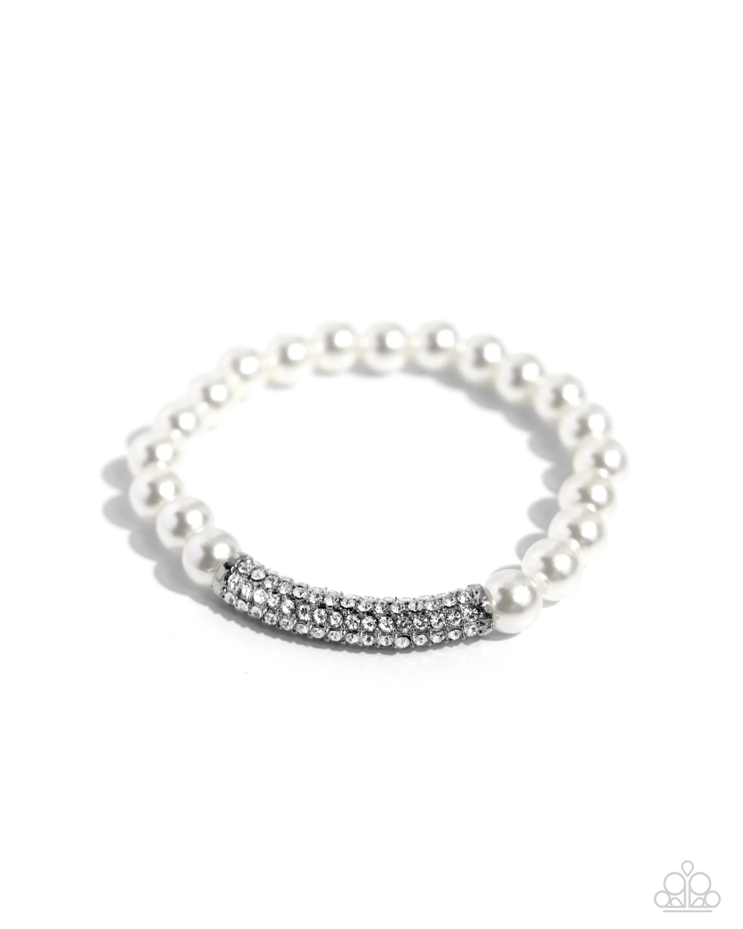 Elegance Embodied - White - Rhinestone and Pearl Paparazzi Stretchy Bracelet