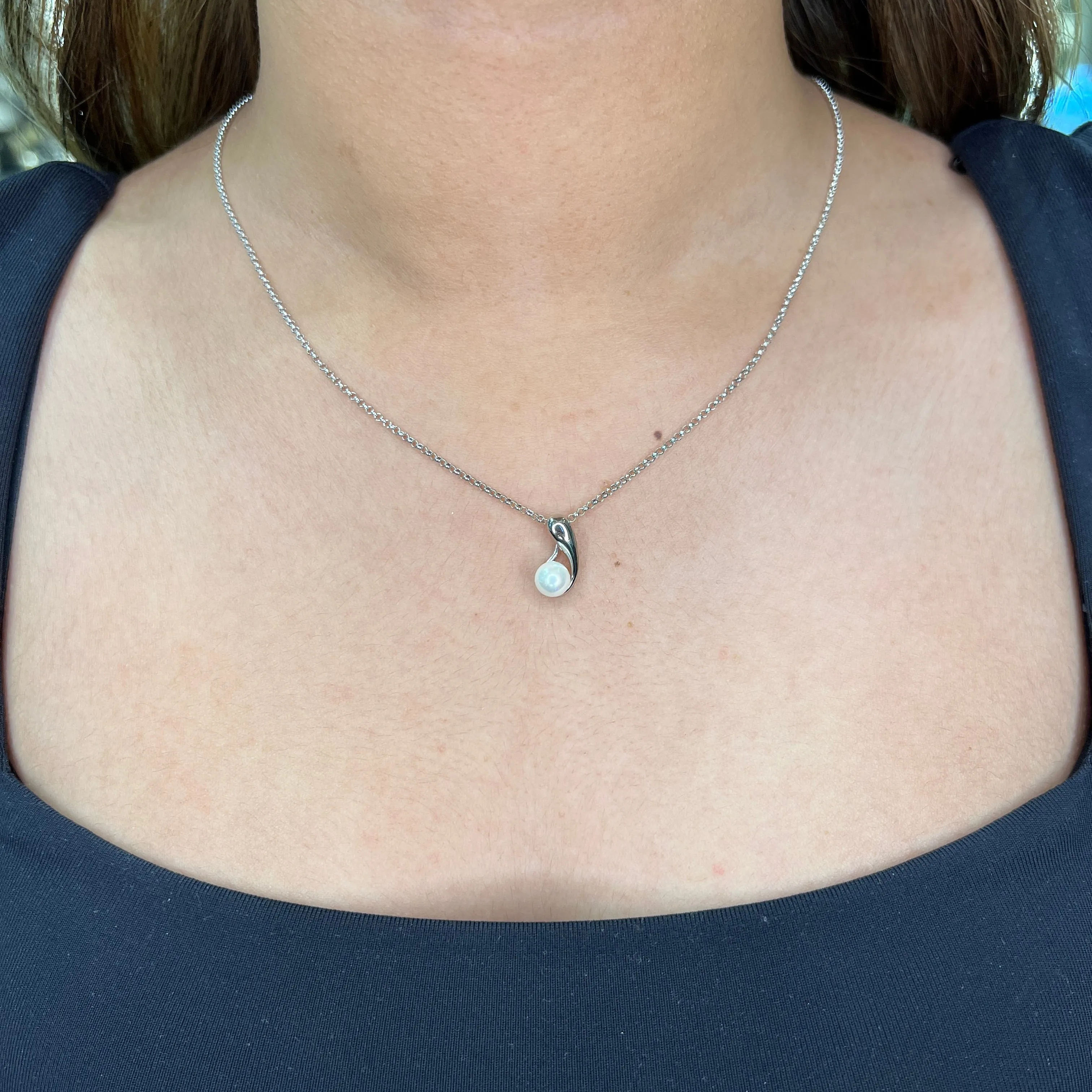 Elle Caramel Sterling Silver Rhodium Plated White Shell Pearl Pear Shape Necklace