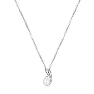Elle Caramel Sterling Silver Rhodium Plated White Shell Pearl Pear Shape Necklace
