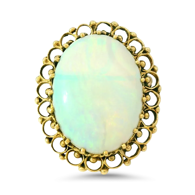 Estate 14k Yellow Gold Opal Filigree Brooch/Pendant