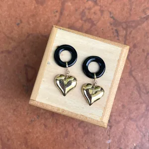 Estate 14KT Yellow Gold Black Onyx   Heart Earring Charms