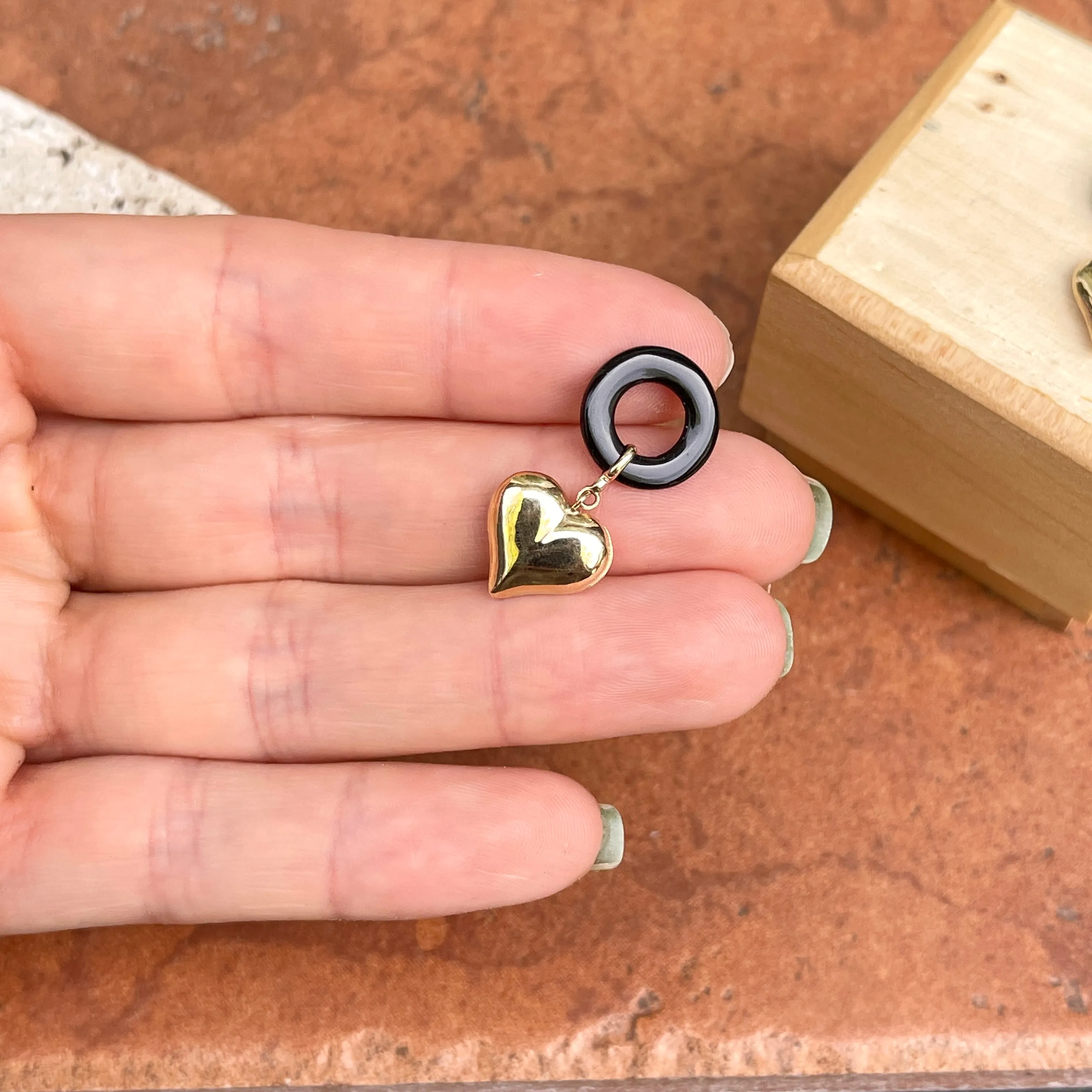 Estate 14KT Yellow Gold Black Onyx   Heart Earring Charms