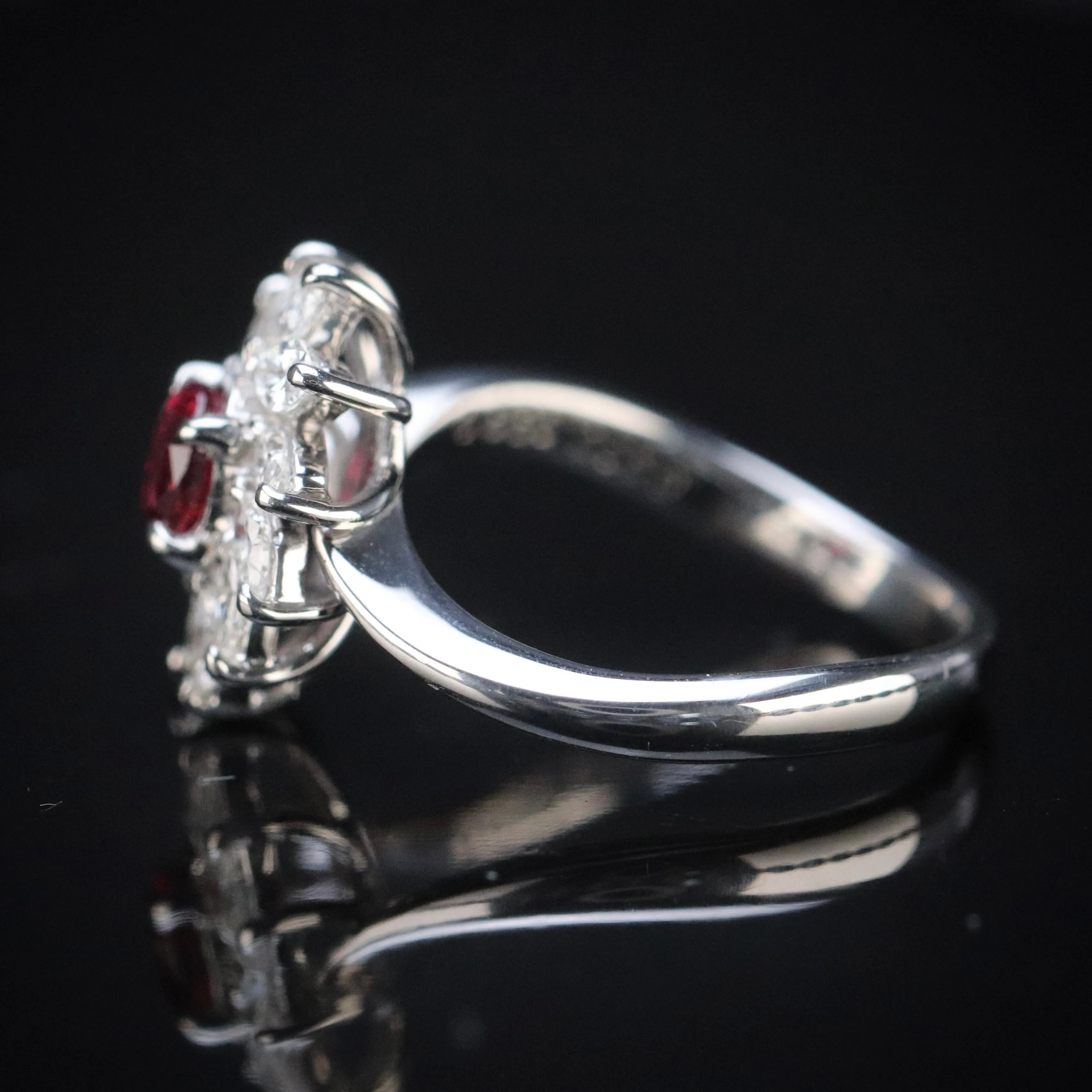 Estate Ruby & diamond cluster ring in platinum