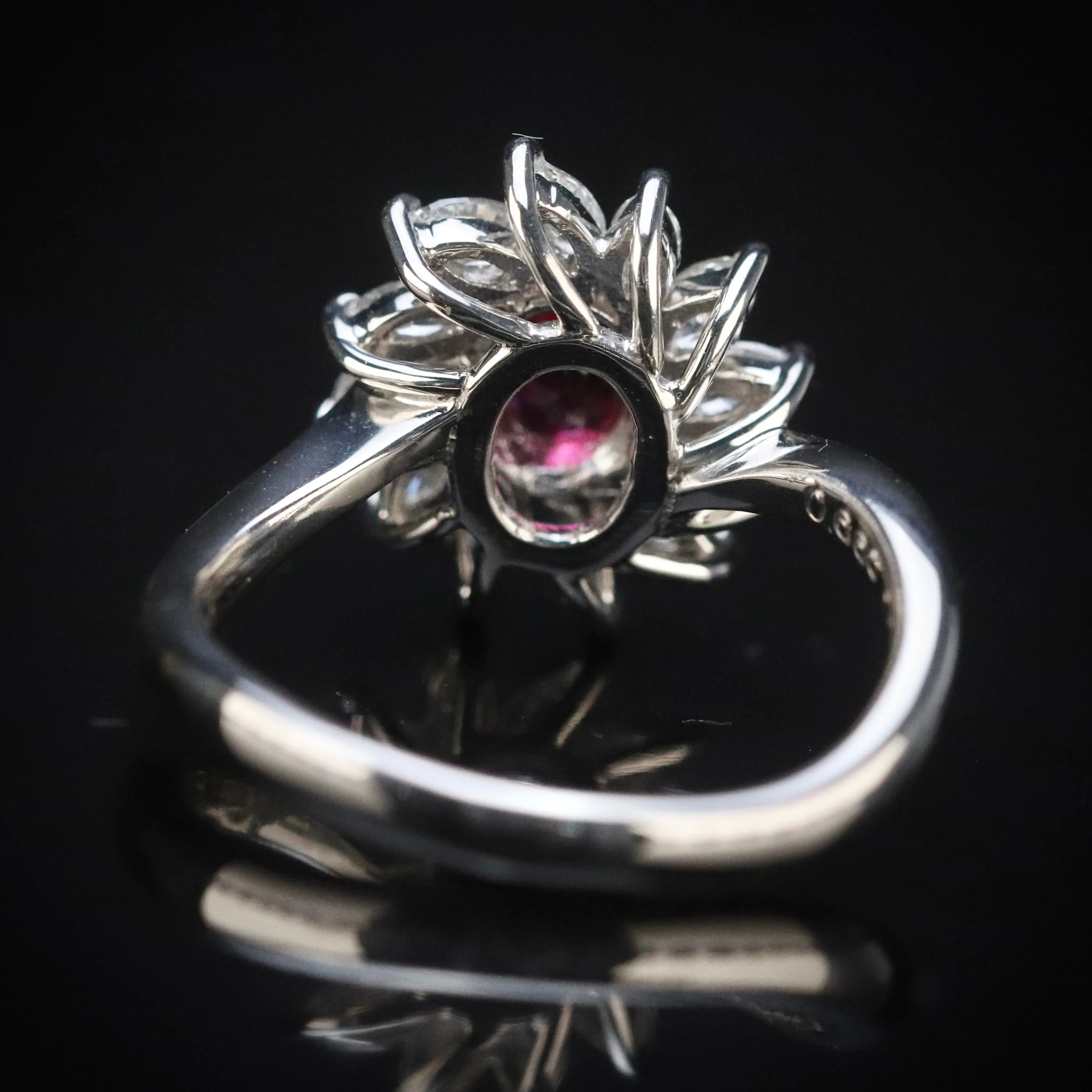Estate Ruby & diamond cluster ring in platinum