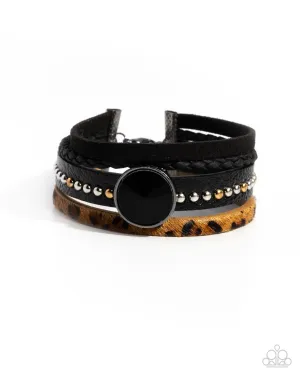 Fair LEATHER - Black - Oversized Gem Cheetah Print Paparazzi Lobster Claw Bracelet