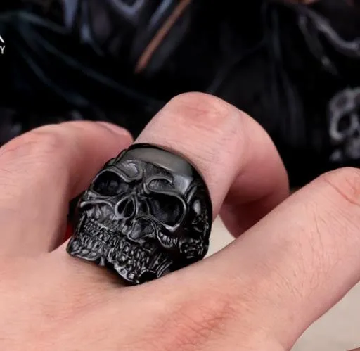 Fashion Ring Stainless Steel Rings For Man Big Tripple Skull Ring Punk Biker Jewelry