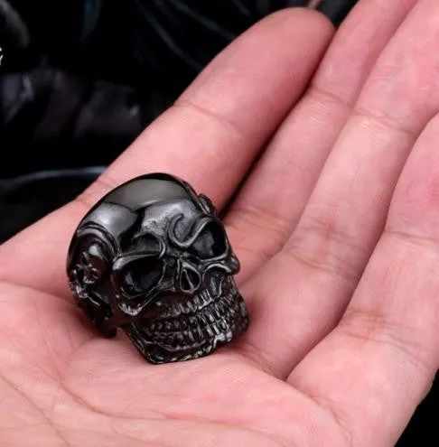 Fashion Ring Stainless Steel Rings For Man Big Tripple Skull Ring Punk Biker Jewelry