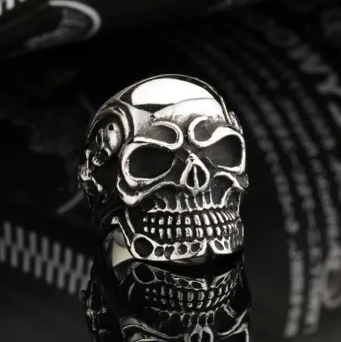 Fashion Ring Stainless Steel Rings For Man Big Tripple Skull Ring Punk Biker Jewelry
