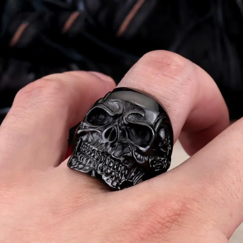 Fashion Ring Stainless Steel Rings For Man Big Tripple Skull Ring Punk Biker Jewelry