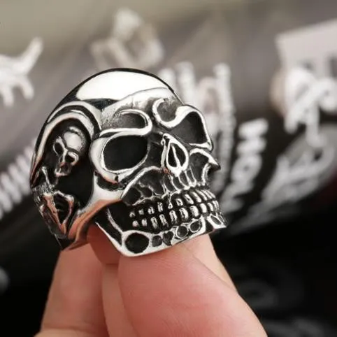 Fashion Ring Stainless Steel Rings For Man Big Tripple Skull Ring Punk Biker Jewelry