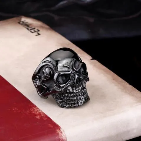 Fashion Ring Stainless Steel Rings For Man Big Tripple Skull Ring Punk Biker Jewelry