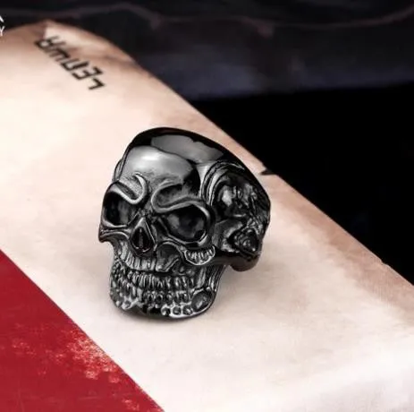Fashion Ring Stainless Steel Rings For Man Big Tripple Skull Ring Punk Biker Jewelry