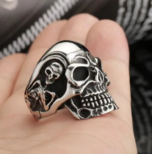 Fashion Ring Stainless Steel Rings For Man Big Tripple Skull Ring Punk Biker Jewelry